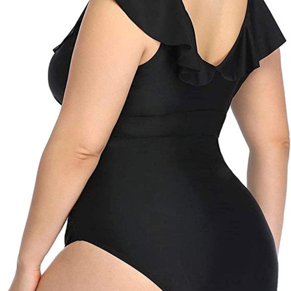 DACI Plus Size One Piece Ruffled V Neck Tummy Control Swimsuit - Picture 4 of 8